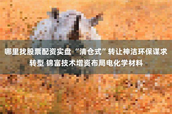 哪里找股票配资实盘 “清仓式”转让神洁环保谋求转型 锦富技术增资布局电化学材料